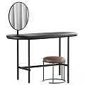 Black Dressing Table with Round Mirror Brown Stool and Metal Frame Design 3d model