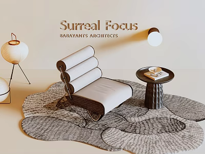 Leisure chair with scroll design and round side table on artistic rug with lantern lamp 3d model