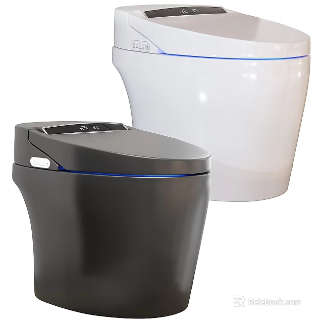 Modern Dual Tone Toilet Design With Black White Finish And Blue Accents 3d model 