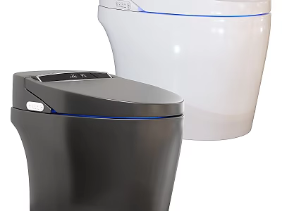 Modern Dual Tone Toilet Design With Black White Finish And Blue Accents 3d model