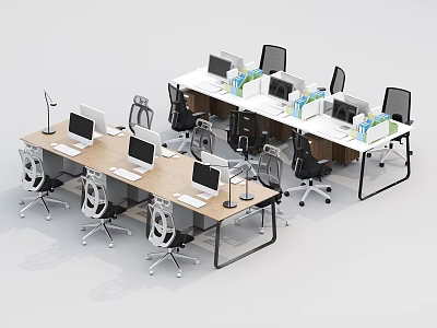 Modern Office Desks with Computers Office Chairs in Workstation Arrangement for Modern Office Space 3d model