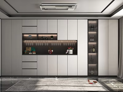 Modern Built in Wine Cabinet Design With Glass Door Display Shelves And Wine Racks 3d model
