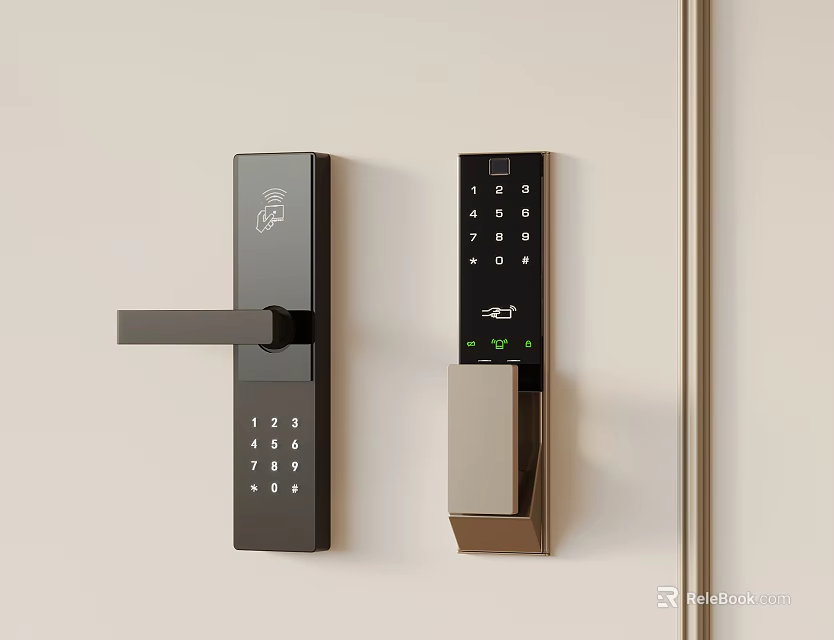 Modern Smart Door Locks Featuring Numeric Keypad Handle And Display Screen 3d model