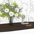 Inflatable Flower Decor Piece With Glass Vase White Dahlias And Green Plants
