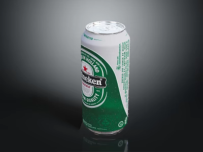 Heineken Beer Can With Green White Label On Dark Background Showing Reflection 3d model