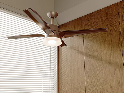 Modern Ceiling Light With Fan In Interior Near Wooden Wall And Window Blinds 3d model