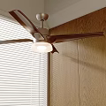 Modern Ceiling Light With Fan In Interior Near Wooden Wall And Window Blinds