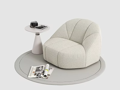 Cozy Light Gray Fabric Bean Bag Chair with Side Table Camera and Magazines in Modern Room 3d model