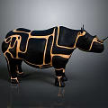 Rhino Sculpture With Black And Gold Geometric Art Patterns Design