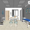 Medical Examination Room Interior With White Walls Ceiling Lights Medical Charts And Equipment