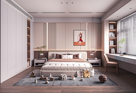 Children's Room Italian Style Bedroom Modern Bedroom Without Main Lamp Bedroom Girl Bedroom Bay Window Desk Advanced Grey Bedroom Simple Bedroom 3d model