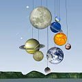 Decorative Planet and Moon Hanging Chandelier with Celestial Design Elements 3d model