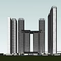 Modern High Rise Buildings With Connected Structure And Glass Facades
