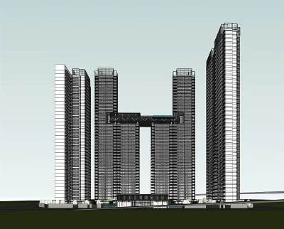 Modern High Rise Buildings With Connected Structure And Glass Facades 3d model