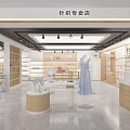 Modern Bright Clothing Store Interior With Hanging Clothes Wooden Shelves And Display Racks
