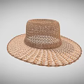 Brown Woven Straw Hat with Wide Brim and Textured Design 3d model