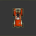 Red Vintage Cartoon Style Tractor Model With Large Wheels And Yellow Headlights