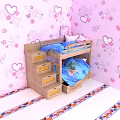 Wooden Bunk Bed With Stairs Drawers And Blue Dolphin Mattress In Kids Room Pink Wall