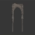 Gray Arched Architectural Component With Decorative Columns And Ornate Details