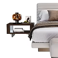 Modern Double Bed with Bedside Table Table Lamp Pillows and Bed Bench 3d model