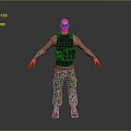 Bald Man Wearing Sunglasses Camouflage Shirt Black Tactical Vest Pants And Boots With Arms Outstretched