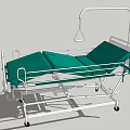 Adjustable Medical Bed With Green Mattress Metal Frame And Wheels For Hospital