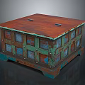 Vintage Wooden Storage Box With Square Shape Turquoise Green Panels And Rustic Brown Top