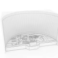 Modern Sand Table With Curved Large Screen Showing Cityscape With Reflection And Building Models