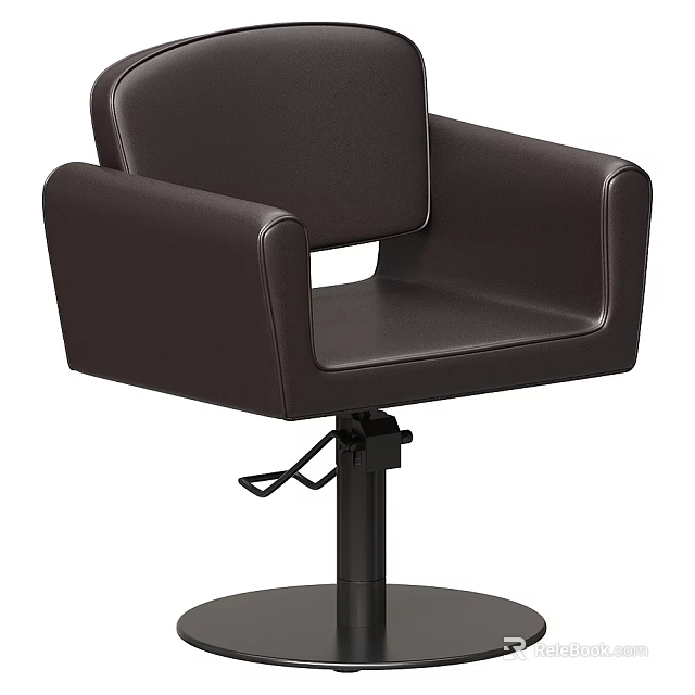 Brown Leather Leisure Chair With Armrests Swivel Base And Black Pedestal 3d model 