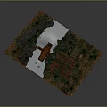 Detailed Miniature Watermill House Model With Flowing Water And Green Grass