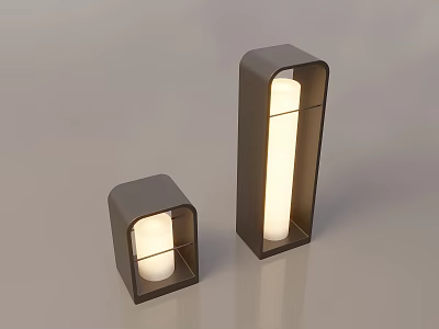 Sleek Modern Outdoor Lights With Square Frame Two Different Sizes Illuminated Warm Light 3d model