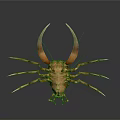 Orange Crustacean Like Creature with Large Claws and Multiple Sharp Legs on Gray Gradient Background