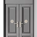 Contemporary Gray Double Doors With Sleek Metal Handles And Panel Design For Home Entrance