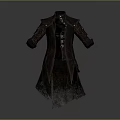 Vintage Style Dark Long Coat With Button Details And Textured Fabric