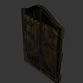 Ancient Medieval Style Wooden Door With Intricate Metal Hardware And Carved Patterns
