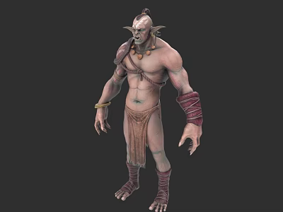 Mythical Creature Sculpture Detailed Carving With Muscular Body Bandaged Arms Legs Spiked Ears And Necklace 3d model