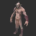 Mythical Creature Sculpture Detailed Carving With Muscular Body Bandaged Arms Legs Spiked Ears And Necklace