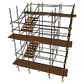 Multi Level Scaffolding Structure With Wooden Planks And Yellow Connectors