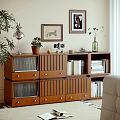 Wooden Decorative Cabinet With Drawers Shelves Potted Plant Lamp Photo Frames Vase And Books