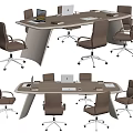 Modern Office Conference Table With Ergonomic Chairs And Laptops On Surface 3d model