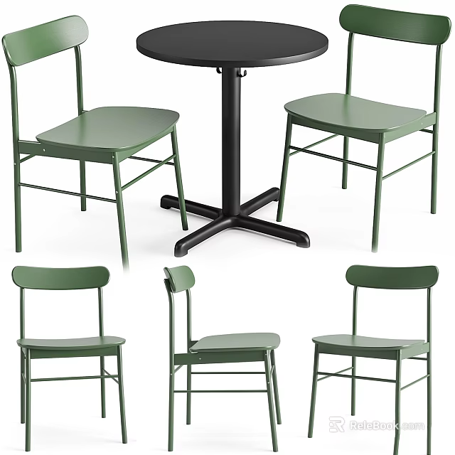 Modern Green Table And Chair Set With Round Table And Backrest Chairs 3d model