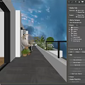 Modern Cozy Residential Terrace With Hanging Chair Lush Plants And Stunning Sea View At Dusk