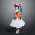 Anime Character Figure With Long Black Hair Red Hair Accessory White Dress And Orange Bow