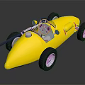 Yellow Vintage Racing Car With Open Cockpit Black Tires And White Wheels