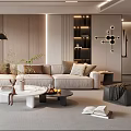 Contemporary Living Room Interior With Sectional Sofa Coffee Tables And Floor Lamp