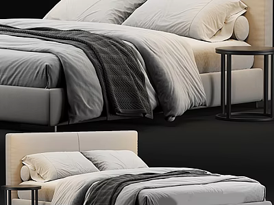 Modern Double Bed Design With Comfortable Mattress Soft Pillows Cozy Sheets And Side Nightstand 3d model