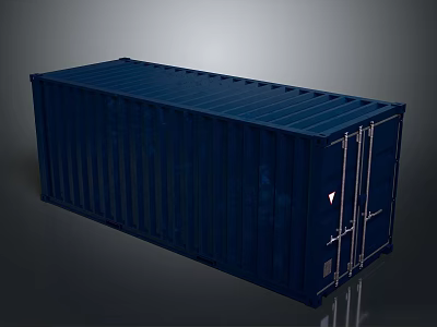 Blue Shipping Container With Metal Doors And Corrugated Panels On Gray Background 3d model