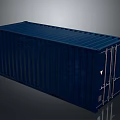 Blue Shipping Container With Metal Doors And Corrugated Panels On Gray Background