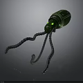 Sci Fi Green Mechanical Creature With Tentacles And Glowing Green Light 3d model