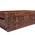 Vintage Brown Leather Trunk Decorative Ornament Set with Metal Buckles and Straps